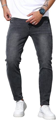 Mens Womens Lightweight Slim Fit Stretch Ripped Jeans Summer Spring Distressed Destroyed Denim Pan Skinny Jeans in Kuwait