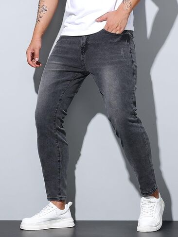 Mens Womens Lightweight Slim Fit Stretch Ripped Jeans Summer Spring Distressed Destroyed Denim Pan Skinny Jeans in Kuwait