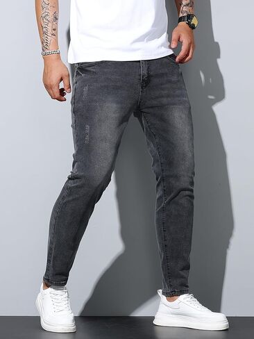 Mens Womens Lightweight Slim Fit Stretch Ripped Jeans Summer Spring Distressed Destroyed Denim Pan Skinny Jeans in Kuwait