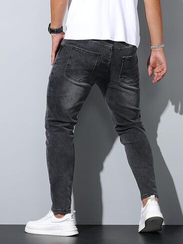 Mens Womens Lightweight Slim Fit Stretch Ripped Jeans Summer Spring Distressed Destroyed Denim Pan Skinny Jeans in Kuwait