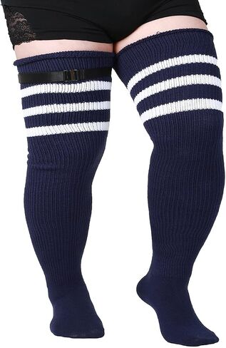 Women's Plus Size Thigh High Socks for Thick Thighs - Striped Over the Knee Leg Warmer Boot Socks in Saudi Arabia