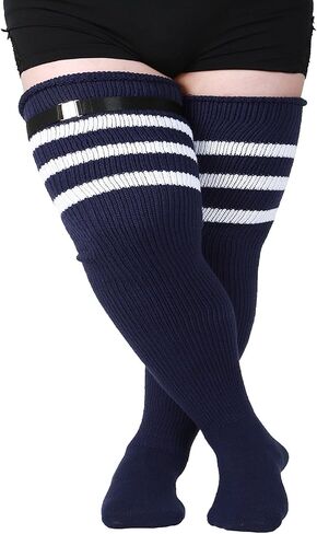 Women's Plus Size Thigh High Socks for Thick Thighs - Striped Over the Knee Leg Warmer Boot Socks in Saudi Arabia