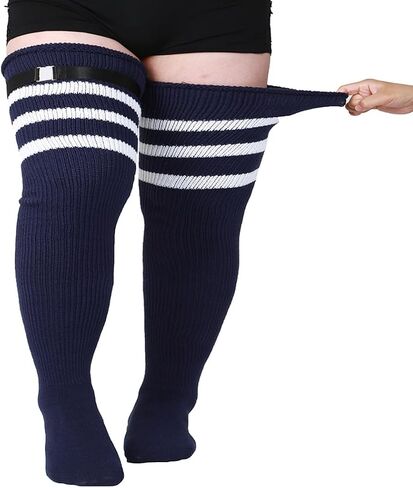 Women's Plus Size Thigh High Socks for Thick Thighs - Striped Over the Knee Leg Warmer Boot Socks in Saudi Arabia