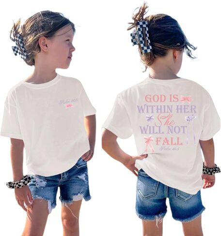 Girls Christian Tees God is Within Her Jesus Shirt for Kids Faith Cute Graphic Bow Tshirt Inspirational Religious Top in Saudi Arabia