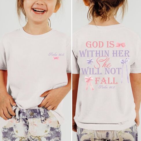 Girls Christian Tees God is Within Her Jesus Shirt for Kids Faith Cute Graphic Bow Tshirt Inspirational Religious Top in Saudi Arabia