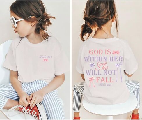 Girls Christian Tees God is Within Her Jesus Shirt for Kids Faith Cute Graphic Bow Tshirt Inspirational Religious Top in Saudi Arabia