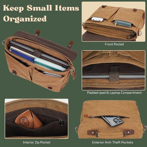 ECHSRT Messenger Bags for Men Vintage Canvas Laptop Bag for Business Satchel Shoulder Leather Briefcase for Work Office in Saudi Arabia