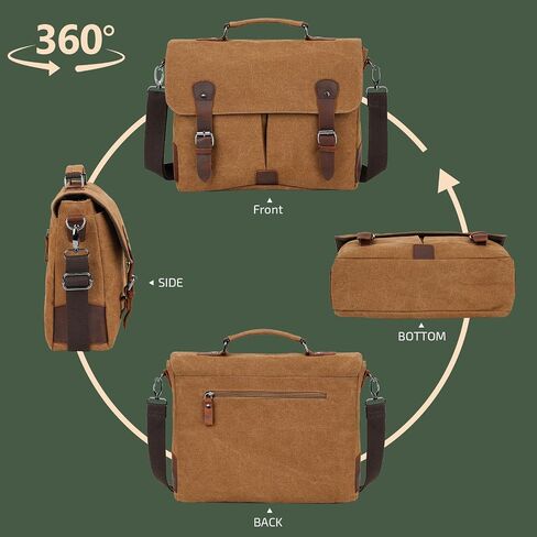 ECHSRT Messenger Bags for Men Vintage Canvas Laptop Bag for Business Satchel Shoulder Leather Briefcase for Work Office in Saudi Arabia