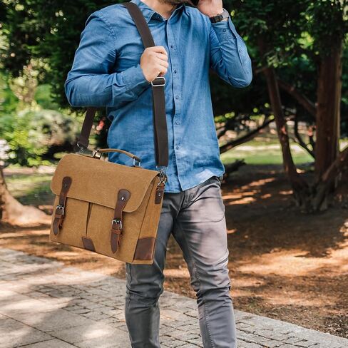 ECHSRT Messenger Bags for Men Vintage Canvas Laptop Bag for Business Satchel Shoulder Leather Briefcase for Work Office in Saudi Arabia