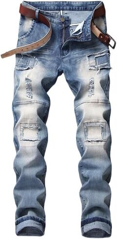 JE&NS Men's Ripped Jeans, Slim Fit Straight Leg, Denim Jeans Pants for Men in Saudi Arabia