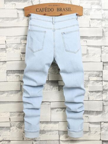 Mens Womens Lightweight Slim Fit Stretch Ripped Jeans Summer Spring Distressed Destroyed Denim Pan Skinny Jeans in Kuwait