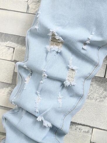 Mens Womens Lightweight Slim Fit Stretch Ripped Jeans Summer Spring Distressed Destroyed Denim Pan Skinny Jeans in Kuwait