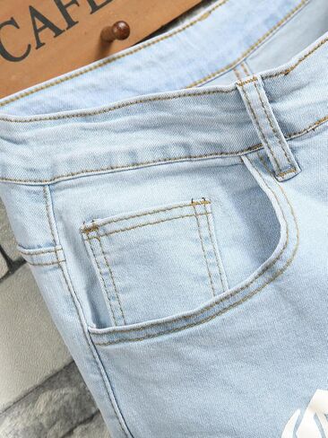Mens Womens Lightweight Slim Fit Stretch Ripped Jeans Summer Spring Distressed Destroyed Denim Pan Skinny Jeans in Kuwait