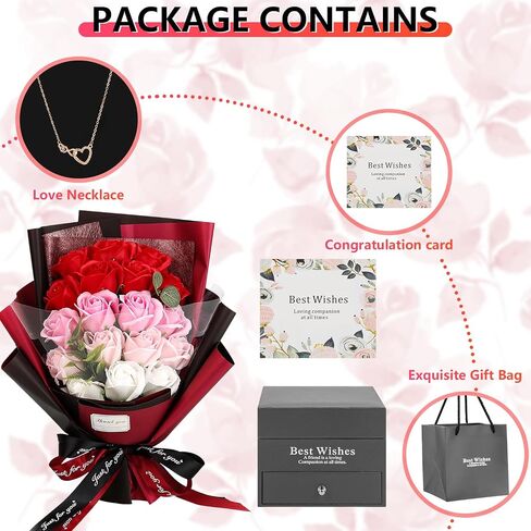 Rose Bouquet Rosas Eternas Preserved Rose Bouquet 18 Flower Bouquet with Beautiful Love Necklace, Unique Gift for Birthday, Valentine's Day, Mother's Day, Thanksgiving, Christmas, Anniversary in Kuwait
