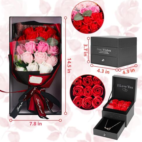 Rose Bouquet Rosas Eternas Preserved Rose Bouquet 18 Flower Bouquet with Beautiful Love Necklace, Unique Gift for Birthday, Valentine's Day, Mother's Day, Thanksgiving, Christmas, Anniversary in Kuwait