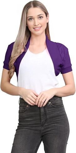 New Women's Ribbed Short Sleeve Open Front Plain Bolero Cropped Shrug Top Cardigan in Kuwait