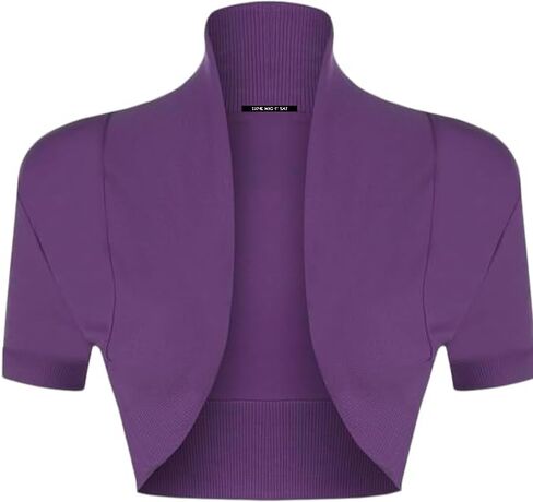 New Women's Ribbed Short Sleeve Open Front Plain Bolero Cropped Shrug Top Cardigan in Kuwait