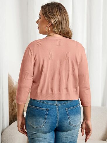 TAKEYAL Womens Plus Size Shrug 3/4 Sleeve Lightweight Open Front Knit Cropped Cardigan Sweater XL-5XL in Saudi Arabia