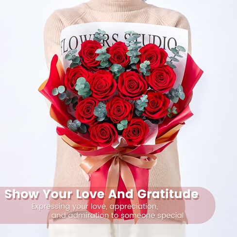 Mosstory Flower Bouquet 12-Piece Red Preserved Roses Bouquet with Led Lights Gift for Women Wife Mother Day Wedding Anniversary Birthday (Black) in Saudi Arabia