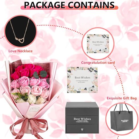 Rose Bouquet Rosas Eternas Preserved Rose Bouquet 18 Flower Bouquet with Beautiful Love Necklace, Unique Gift for Birthday, Valentine's Day, Mother's Day, Thanksgiving, Christmas, Anniversary in Kuwait