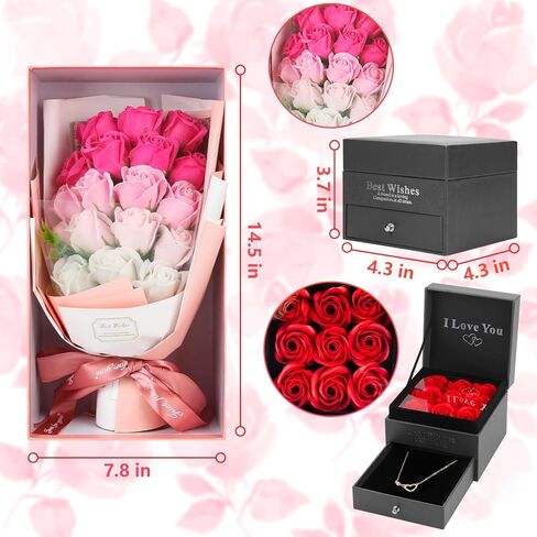 Rose Bouquet Rosas Eternas Preserved Rose Bouquet 18 Flower Bouquet with Beautiful Love Necklace, Unique Gift for Birthday, Valentine's Day, Mother's Day, Thanksgiving, Christmas, Anniversary in Kuwait