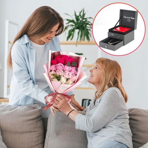 Rose Bouquet Rosas Eternas Preserved Rose Bouquet 18 Flower Bouquet with Beautiful Love Necklace, Unique Gift for Birthday, Valentine's Day, Mother's Day, Thanksgiving, Christmas, Anniversary in Kuwait