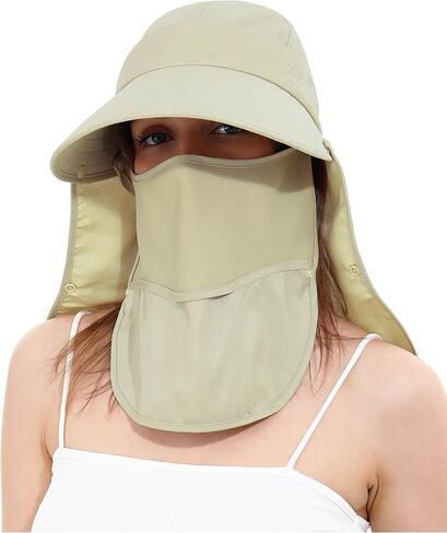 LA CARRIE Women Sun Hats Detachable Wide Brim UV UPF 50+ Face Mask Visor with Neck Flap Hat for Summer Beach in Kuwait