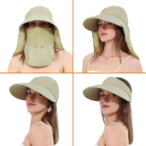 LA CARRIE Women Sun Hats Detachable Wide Brim UV UPF 50+ Face Mask Visor with Neck Flap Hat for Summer Beach in Kuwait