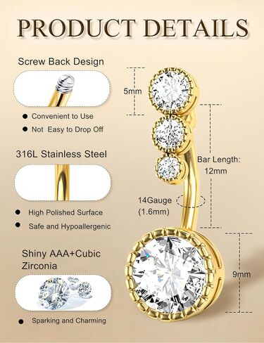 FIASASO 9 Pcs Floating Belly Button Ring Gold - Surgical Stainless Steel CZ Opal Heart Clicker Belly Piercings for Women Navel Pack Silver/Gold in Kuwait