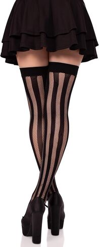 Leg Avenue Womens Net and Opaque Striped Thigh Highs, BLACK in Saudi Arabia