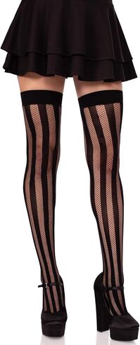 Leg Avenue Womens Net and Opaque Striped Thigh Highs, BLACK in Saudi Arabia