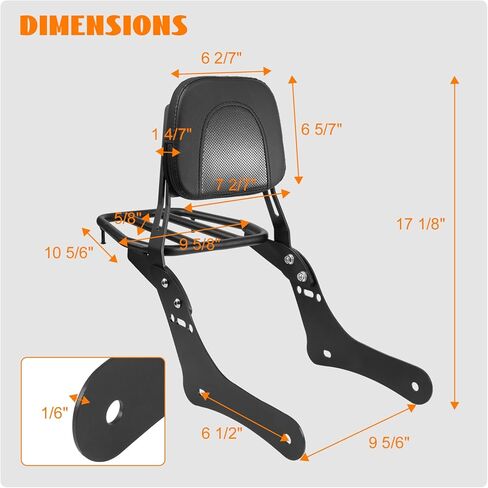 رف أمتعة Sissy Bar لهوندا 500، مسند ظهر للراكب الخلفي قابل للفصل مع حامل رف قابل للإزالة متوافق مع Rebel 300 Rebel 500 CMX 300 CMX 500 2017-2024 in Kuwait