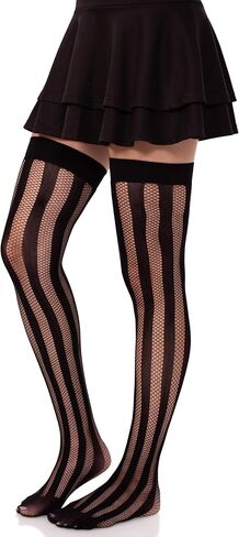 Leg Avenue Womens Net and Opaque Striped Thigh Highs, BLACK in Saudi Arabia
