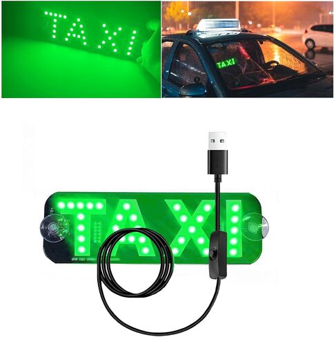Taxi Sign for Cars,Green led car Sign for Car Window Windshield Cab LED Sign Light Taxi Light with Suction Cups USB Plug in Saudi Arabia