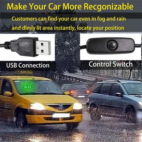 Taxi Sign for Cars,Green led car Sign for Car Window Windshield Cab LED Sign Light Taxi Light with Suction Cups USB Plug in Saudi Arabia