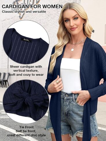ZANZEA Tie Front Cardigan for Women Long Sleeve Sheer Bolero Shrug for Dresses Lightweight Cropped Shawl in Saudi Arabia