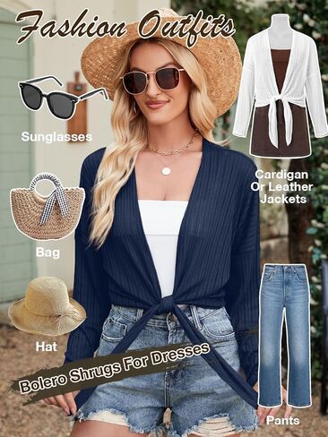 ZANZEA Tie Front Cardigan for Women Long Sleeve Sheer Bolero Shrug for Dresses Lightweight Cropped Shawl in Saudi Arabia