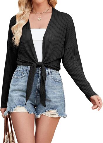 ZANZEA Tie Front Cardigan for Women Long Sleeve Sheer Bolero Shrug for Dresses Lightweight Cropped Shawl in Kuwait