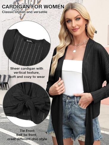 ZANZEA Tie Front Cardigan for Women Long Sleeve Sheer Bolero Shrug for Dresses Lightweight Cropped Shawl in Kuwait