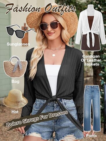 ZANZEA Tie Front Cardigan for Women Long Sleeve Sheer Bolero Shrug for Dresses Lightweight Cropped Shawl in Kuwait