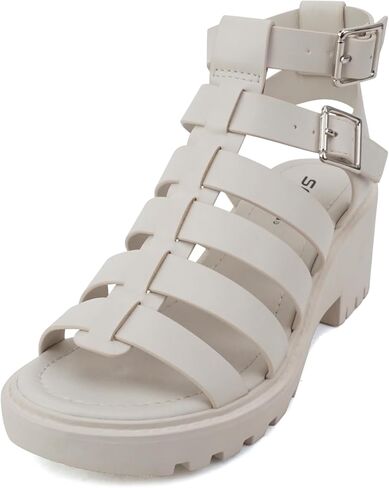 Soda “Rebirth" ~ Women Open Toe Fisherman Multi Strap Buckle Lug Sole Low Block Heeled Sandals in Saudi Arabia