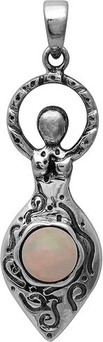 925 Sterling Silver Round Rainbow Moonstone Celtic Goddess Of Fertility Charm Pendant in Saudi Arabia