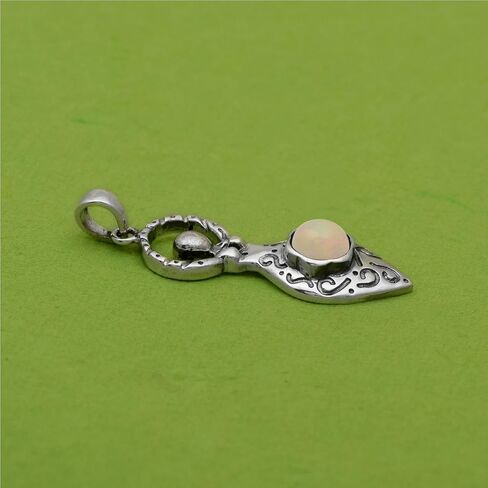 925 Sterling Silver Round Rainbow Moonstone Celtic Goddess Of Fertility Charm Pendant in Saudi Arabia