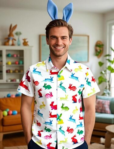 LINOCOUTON Mens Easter Short Sleeve Button Down Shirts in Kuwait