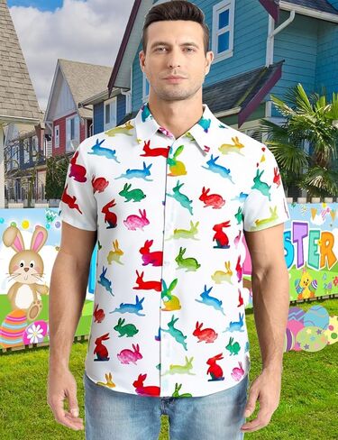 LINOCOUTON Mens Easter Short Sleeve Button Down Shirts in Kuwait