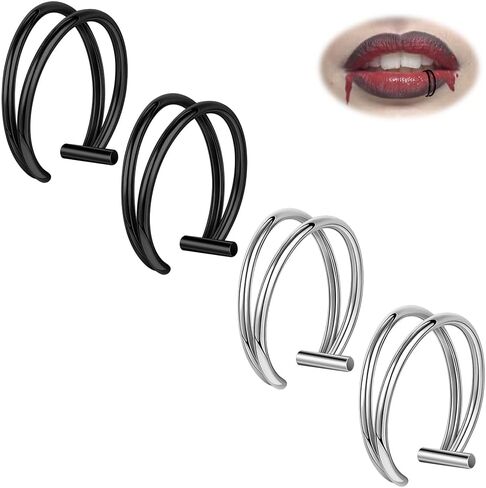 Fake Lip Piercing Hoop for Fake Lip Ring Fake Nose Ring Hoop Nose Cuffs Wolf Teeth Non Piercing Spike Nose Ring Jewelry for Women Men in Saudi Arabia