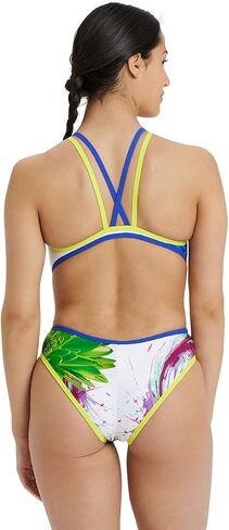 ARENA Women's Standard Single Design Seamless One Piece Swimsuit, White/Soft Green/Neon Blue, 34 in Saudi Arabia