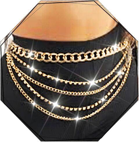 Reetan Boho Crystal Body Chains Layered Waist Chain Rave Belly Chain Party Nightclub Body Jewelry Accessories for Women and Girls in Kuwait