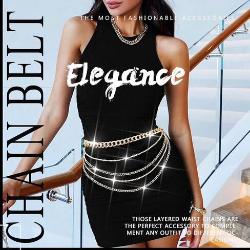 Reetan Boho Crystal Body Chains Layered Waist Chain Rave Belly Chain Party Nightclub Body Jewelry Accessories for Women and Girls in Kuwait