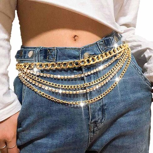 Reetan Boho Crystal Body Chains Layered Waist Chain Rave Belly Chain Party Nightclub Body Jewelry Accessories for Women and Girls in Kuwait